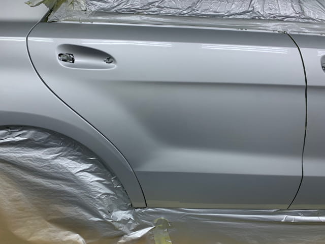 The Mercedes prepared in the spray booth