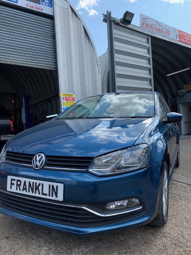 The finished result of the Volkswagen's repaired bumper and wing